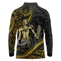 Filipinos Lapu Lapu Hero Long Sleeve Polo Shirt Gold Polynesian Tribal Tattoo