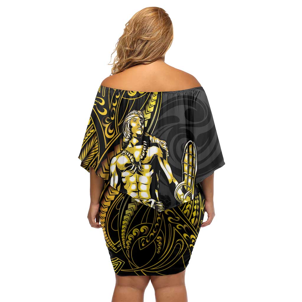 Filipinos Lapu Lapu Hero Off Shoulder Short Dress Gold Polynesian Tribal Tattoo LT05 - Polynesian Pride