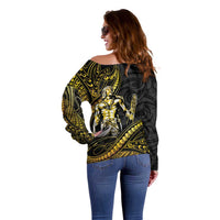 Filipinos Lapu Lapu Hero Off Shoulder Sweater Gold Polynesian Tribal Tattoo