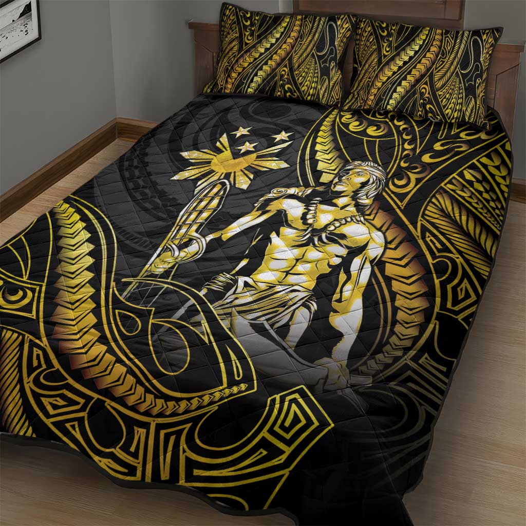 Filipinos Lapu Lapu Hero Quilt Bed Set Gold Polynesian Tribal Tattoo