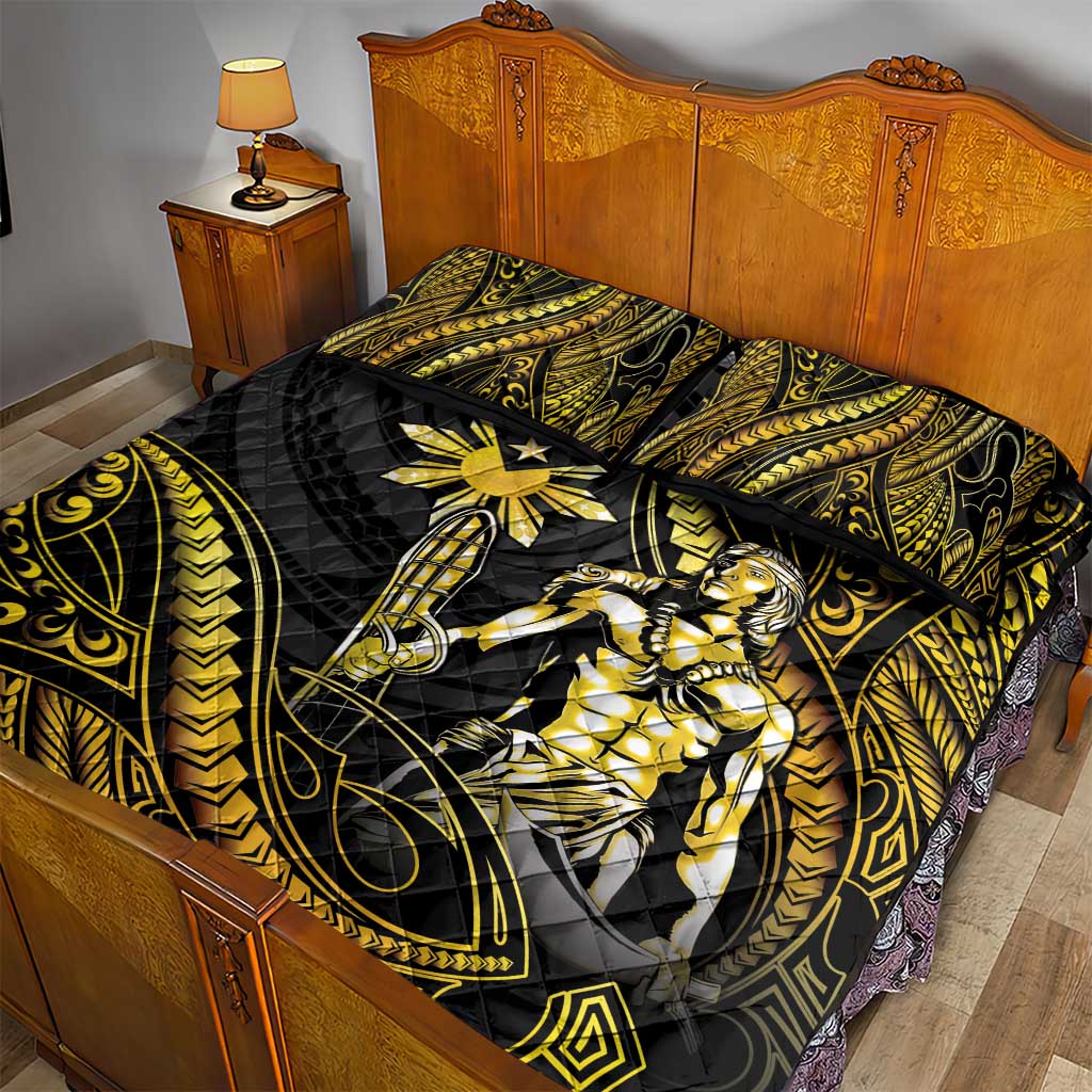 Filipinos Lapu Lapu Hero Quilt Bed Set Gold Polynesian Tribal Tattoo