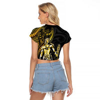 Filipinos Lapu Lapu Hero Raglan Cropped T Shirt Gold Polynesian Tribal Tattoo