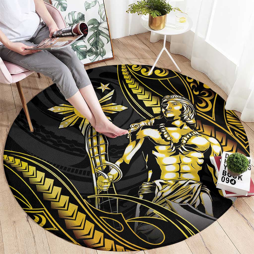 Filipinos Lapu Lapu Hero Round Carpet Gold Polynesian Tribal Tattoo