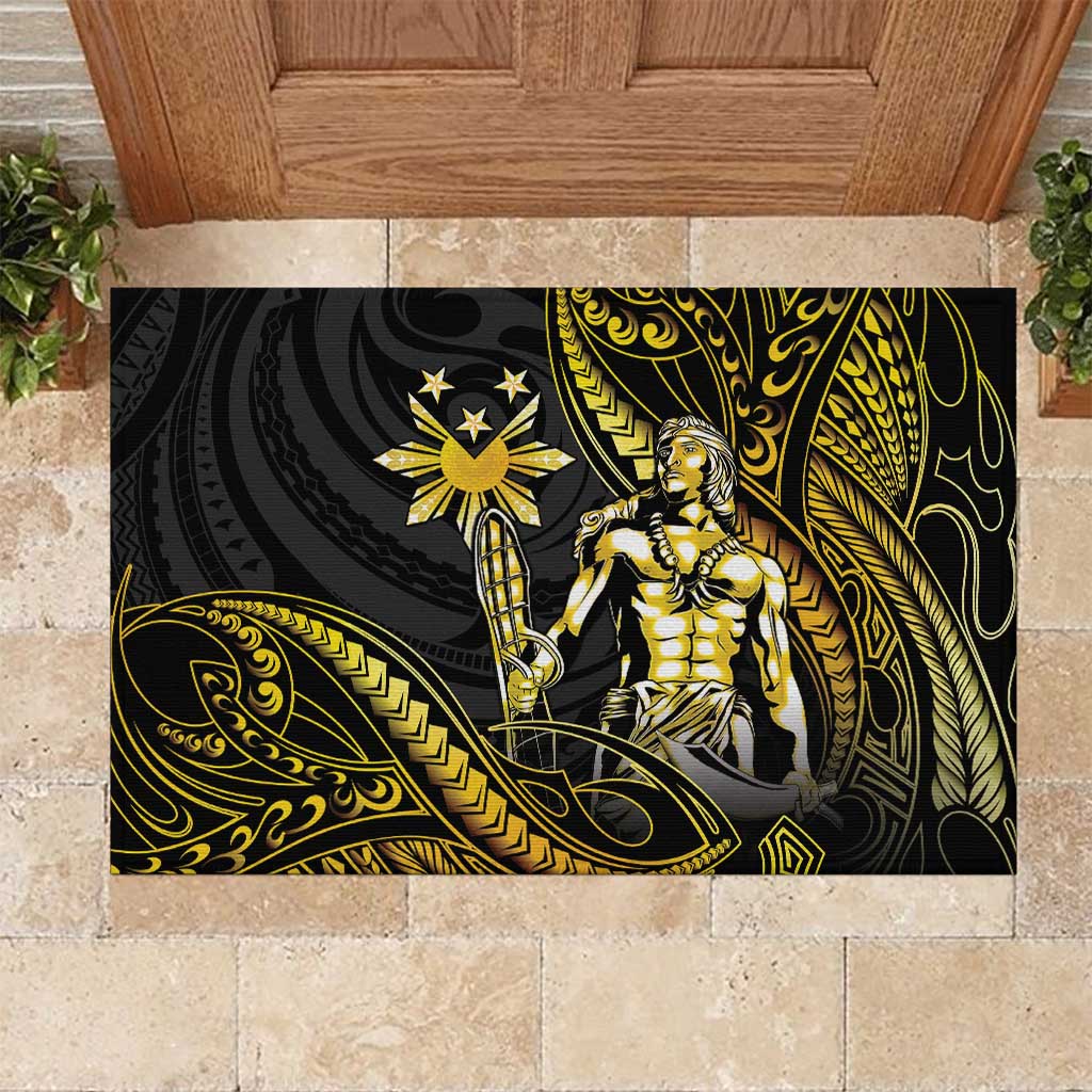 Filipinos Lapu Lapu Hero Rubber Doormat Gold Polynesian Tribal Tattoo