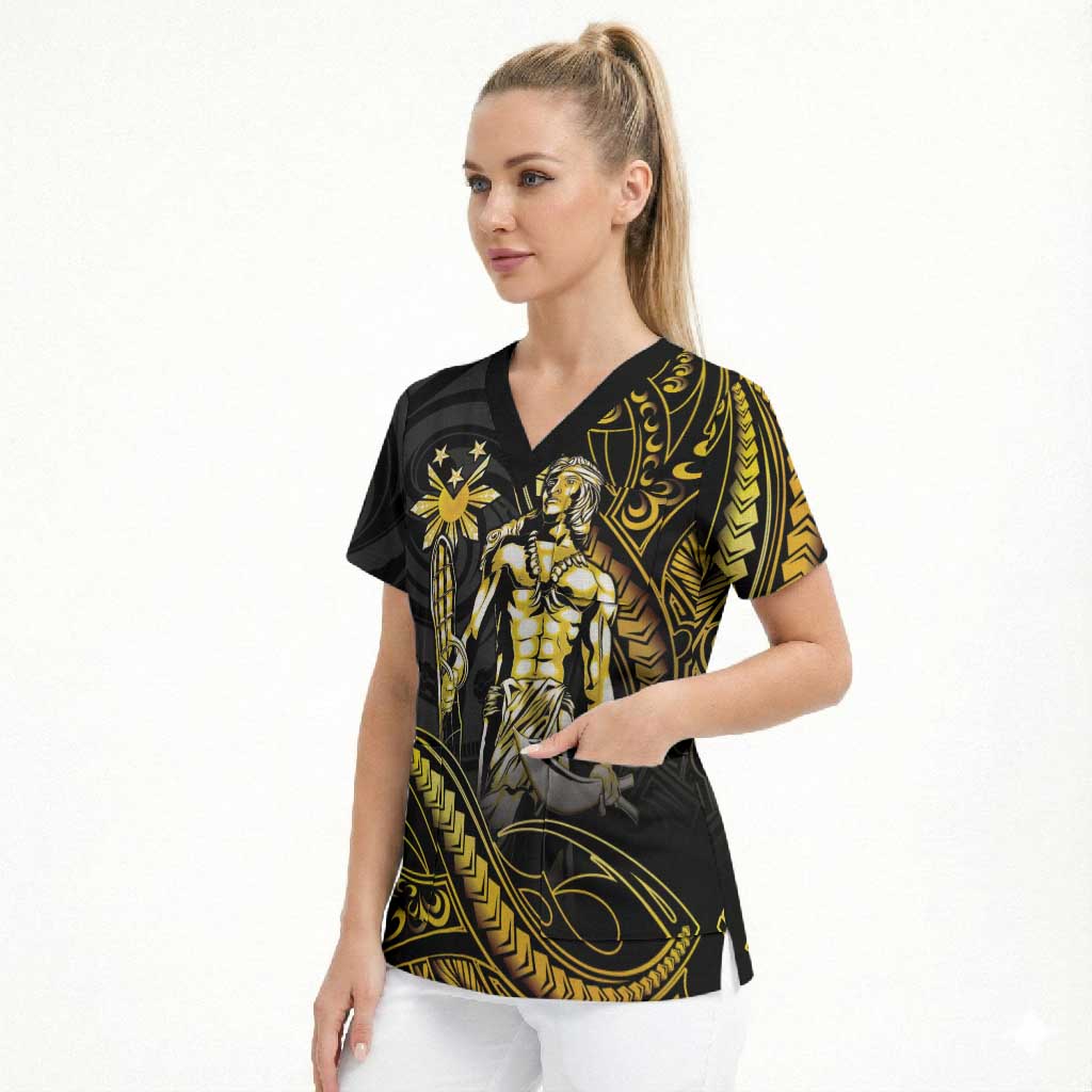Filipinos Lapu Lapu Hero Scrub Top Gold Polynesian Tribal Tattoo