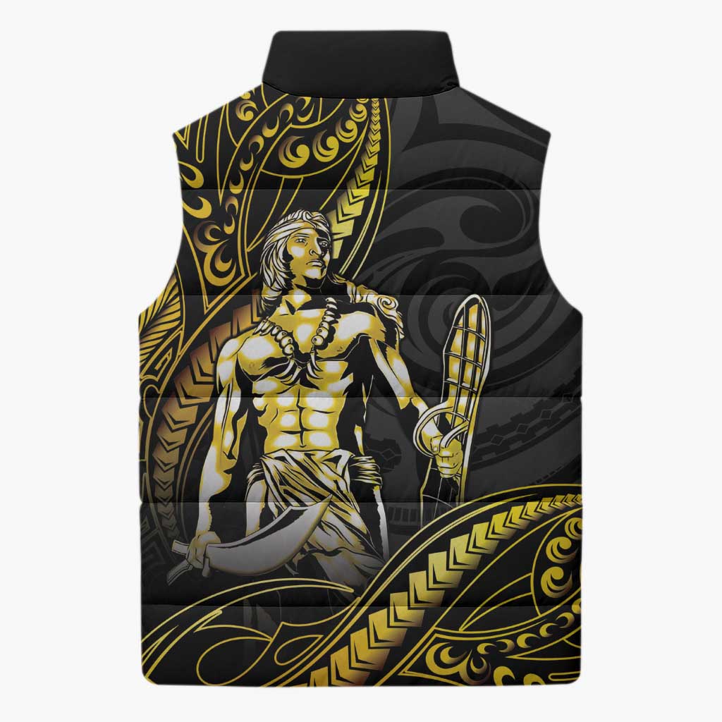 Filipinos Lapu Lapu Hero Sleeveless Puffer Jacket Gold Polynesian Tribal Tattoo