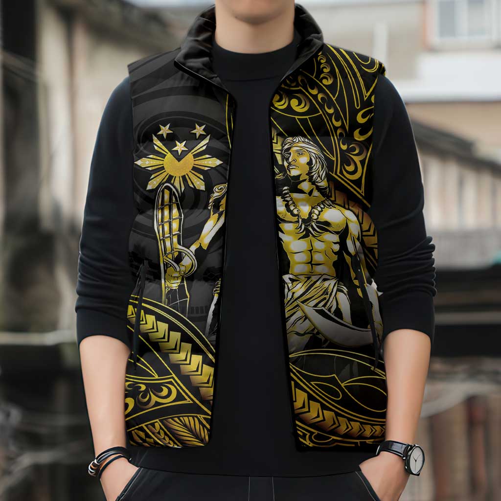 Filipinos Lapu Lapu Hero Sleeveless Puffer Jacket Gold Polynesian Tribal Tattoo