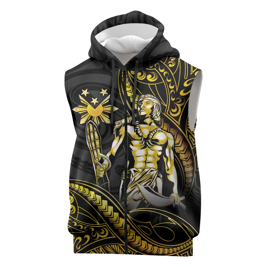 Filipinos Lapu Lapu Hero Sleeveless Zip Hoodie Gold Polynesian Tribal Tattoo