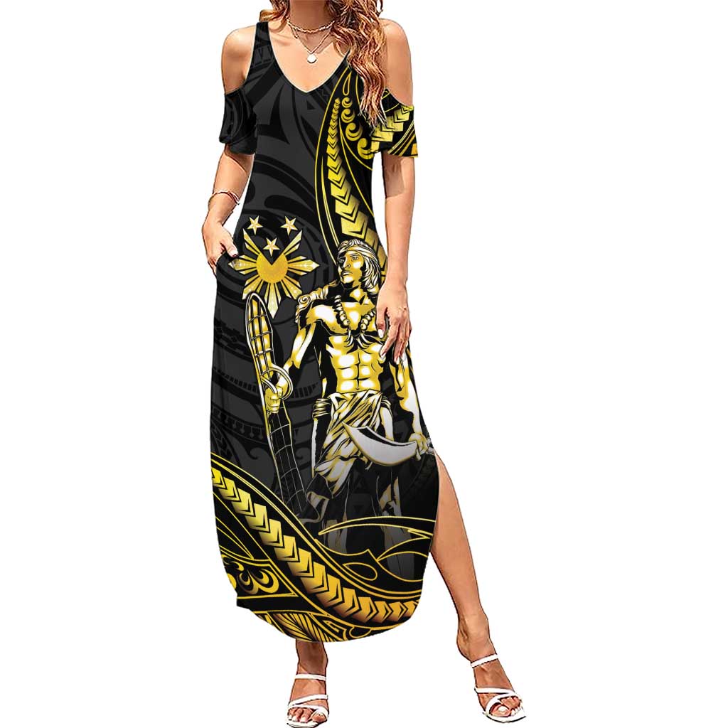 Filipinos Lapu Lapu Hero Summer Maxi Dress Gold Polynesian Tribal Tattoo LT05 Women Gold - Polynesian Pride