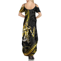 Filipinos Lapu Lapu Hero Summer Maxi Dress Gold Polynesian Tribal Tattoo LT05 - Polynesian Pride