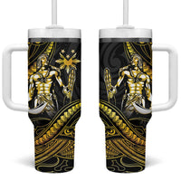 Filipinos Lapu Lapu Hero Tumbler With Handle Gold Polynesian Tribal Tattoo