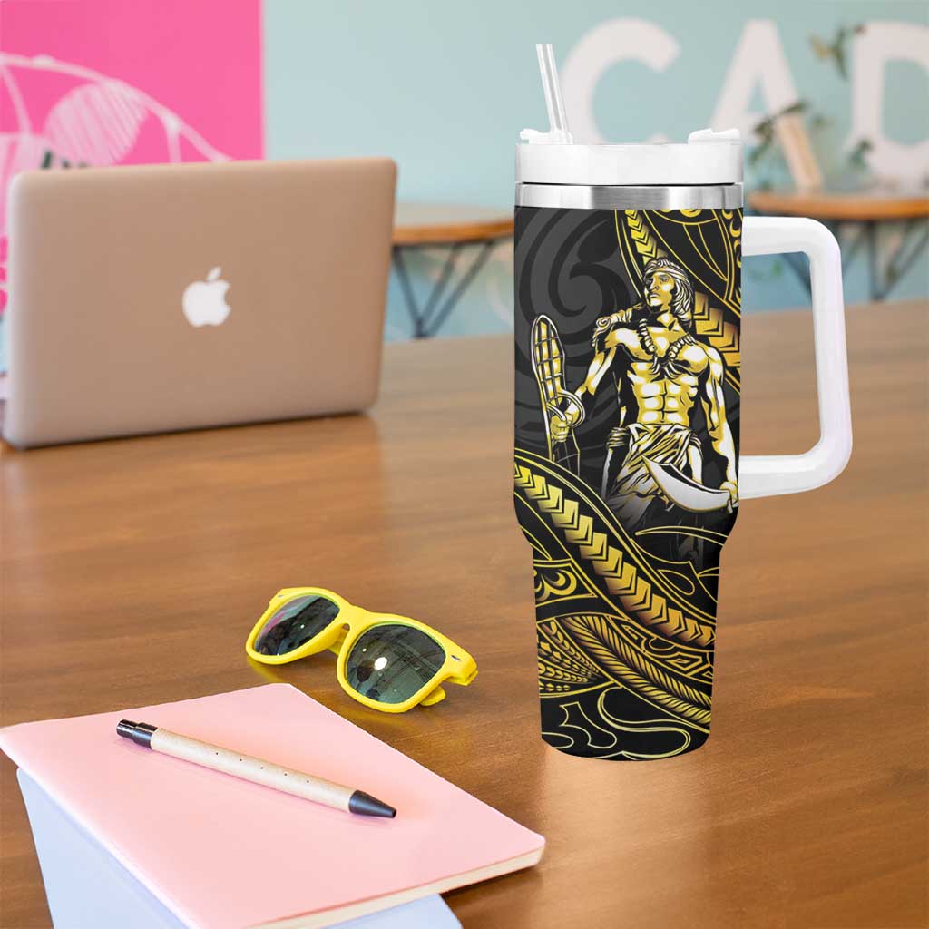 Filipinos Lapu Lapu Hero Tumbler With Handle Gold Polynesian Tribal Tattoo