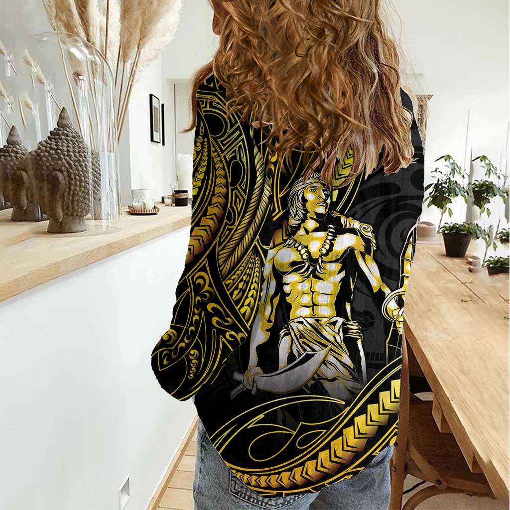 Filipinos Lapu Lapu Hero Women Casual Shirt Gold Polynesian Tribal Tattoo LT05 - Polynesian Pride