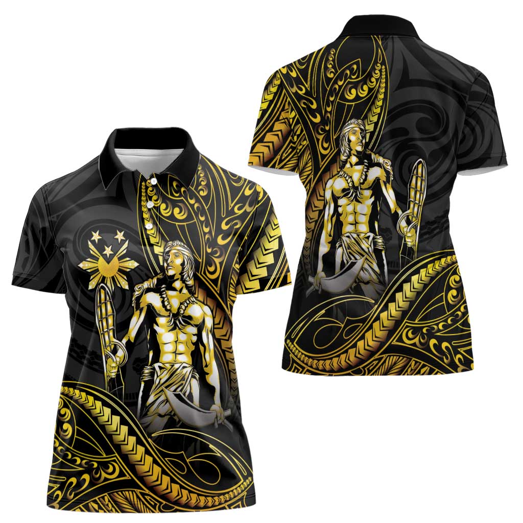 Filipinos Lapu Lapu Hero Women Polo Shirt Gold Polynesian Tribal Tattoo LT05 - Polynesian Pride