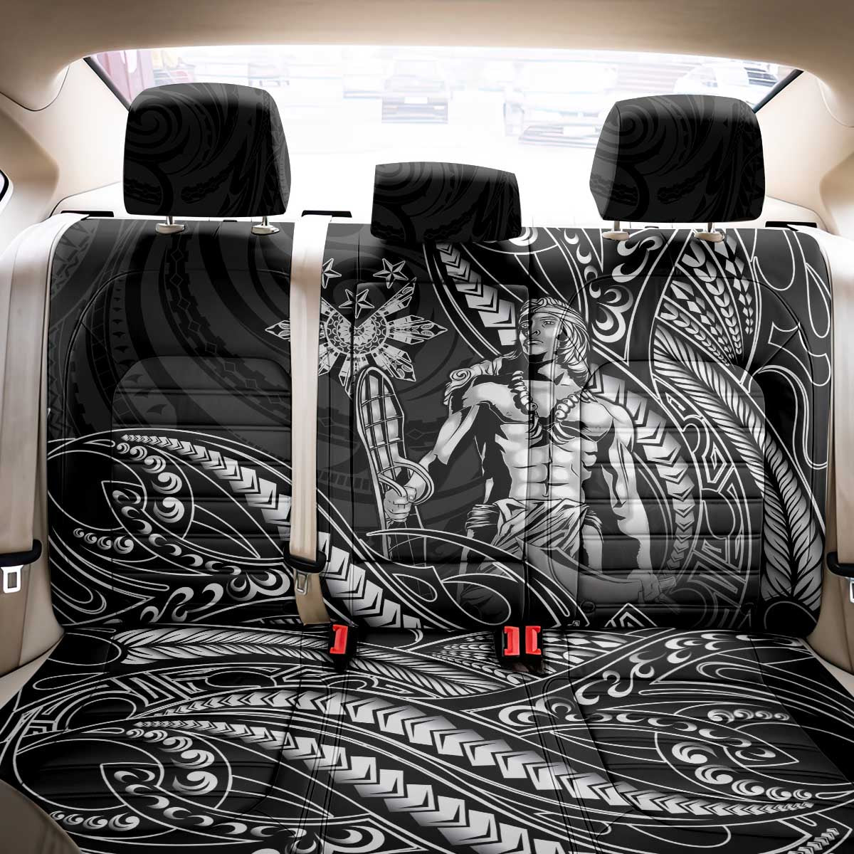 Filipinos Lapu Lapu Hero Back Car Seat Cover Black Polynesian Tribal Tattoo