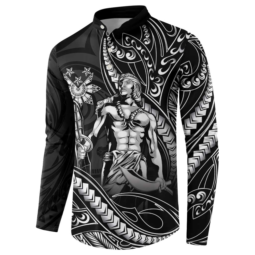 Filipinos Lapu Lapu Hero Button Sweatshirt Black Polynesian Tribal Tattoo