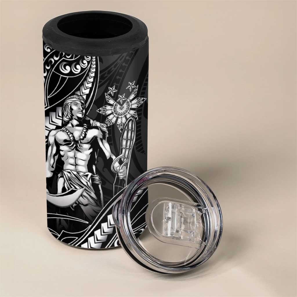 Filipinos Lapu Lapu Hero 4 in 1 Can Cooler Tumbler Black Polynesian Tribal Tattoo