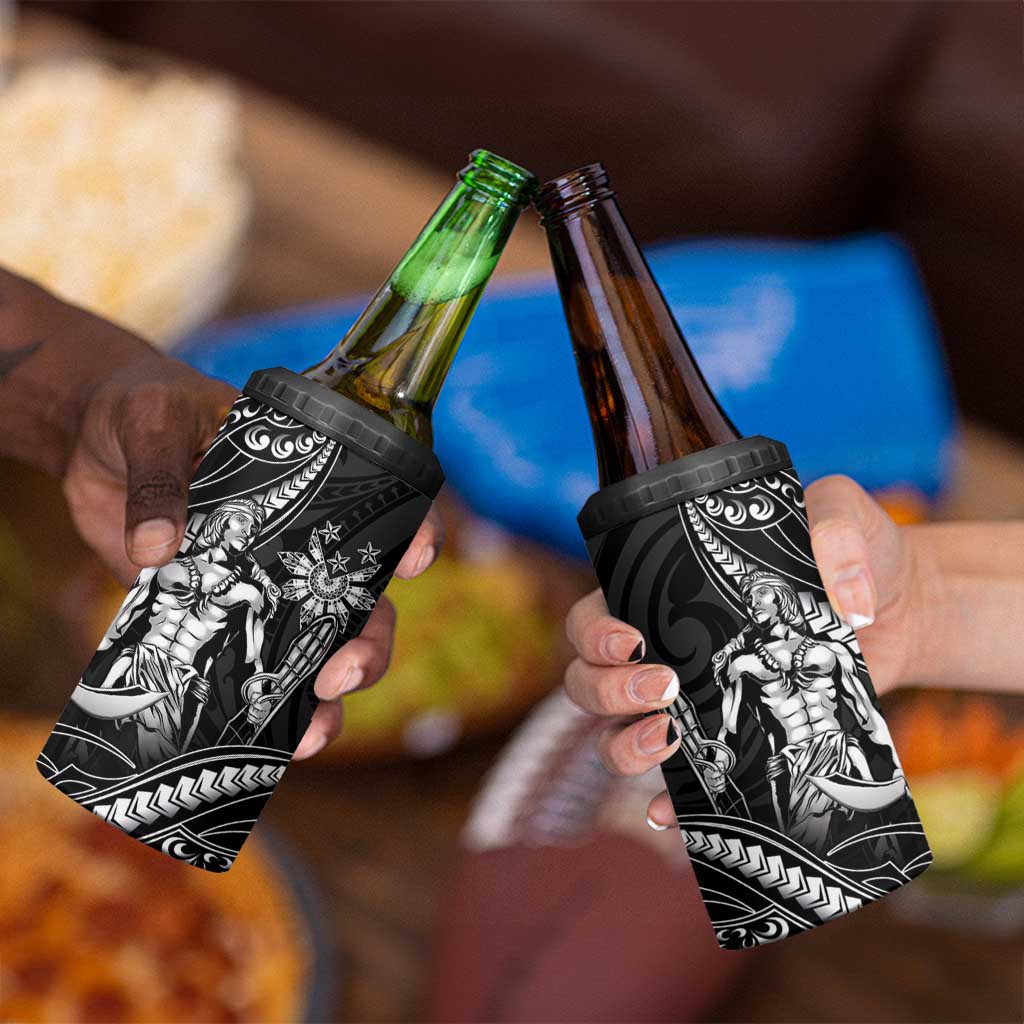 Filipinos Lapu Lapu Hero 4 in 1 Can Cooler Tumbler Black Polynesian Tribal Tattoo