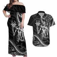 Filipinos Lapu Lapu Hero Couples Matching Off Shoulder Maxi Dress and Hawaiian Shirt Black Polynesian Tribal Tattoo LT05 Black - Polynesian Pride