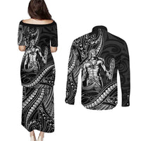 Filipinos Lapu Lapu Hero Couples Matching Puletasi and Long Sleeve Button Shirt Black Polynesian Tribal Tattoo