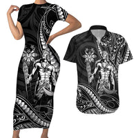 Filipinos Lapu Lapu Hero Couples Matching Short Sleeve Bodycon Dress and Hawaiian Shirt Black Polynesian Tribal Tattoo LT05 Black - Polynesian Pride