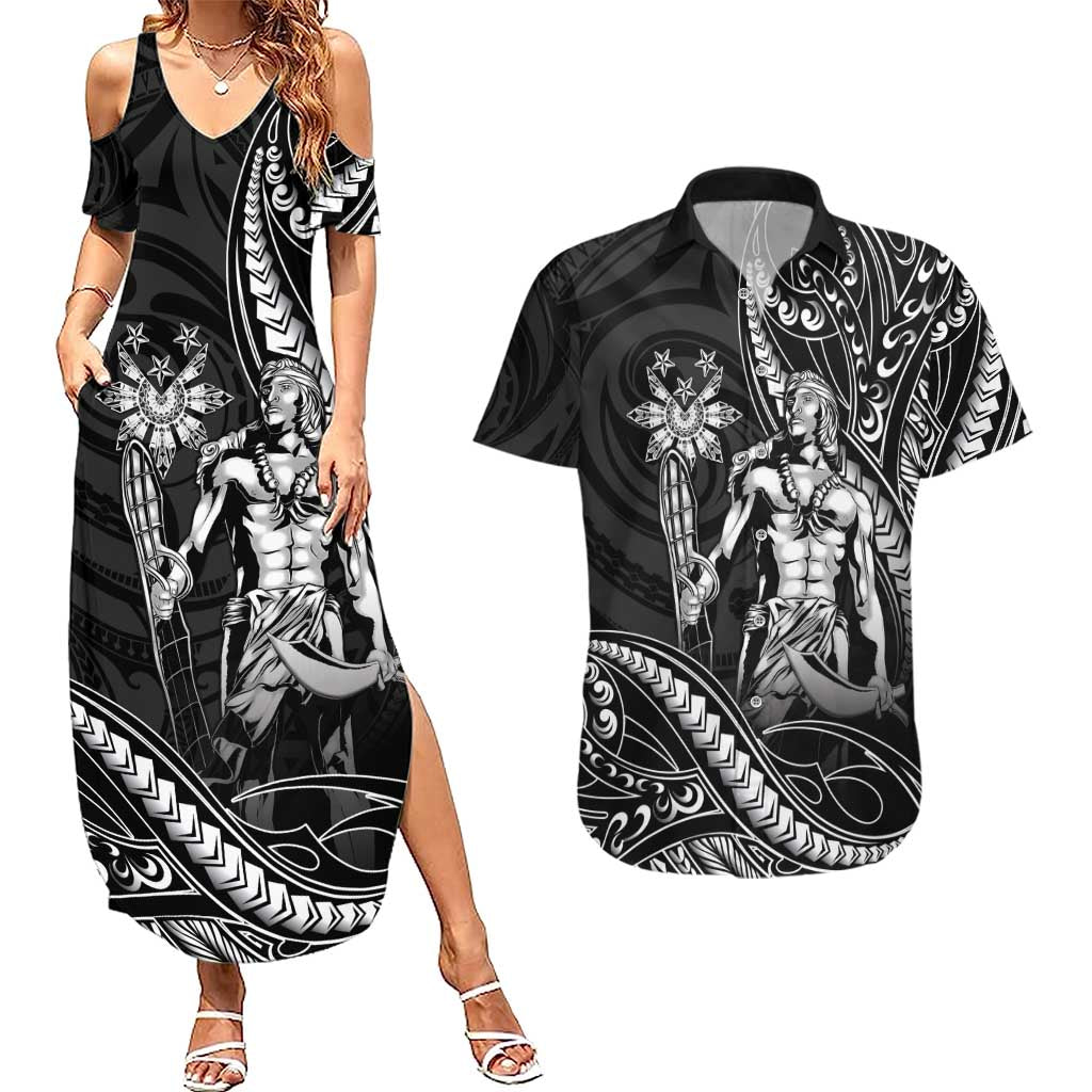 Filipinos Lapu Lapu Hero Couples Matching Summer Maxi Dress and Hawaiian Shirt Black Polynesian Tribal Tattoo