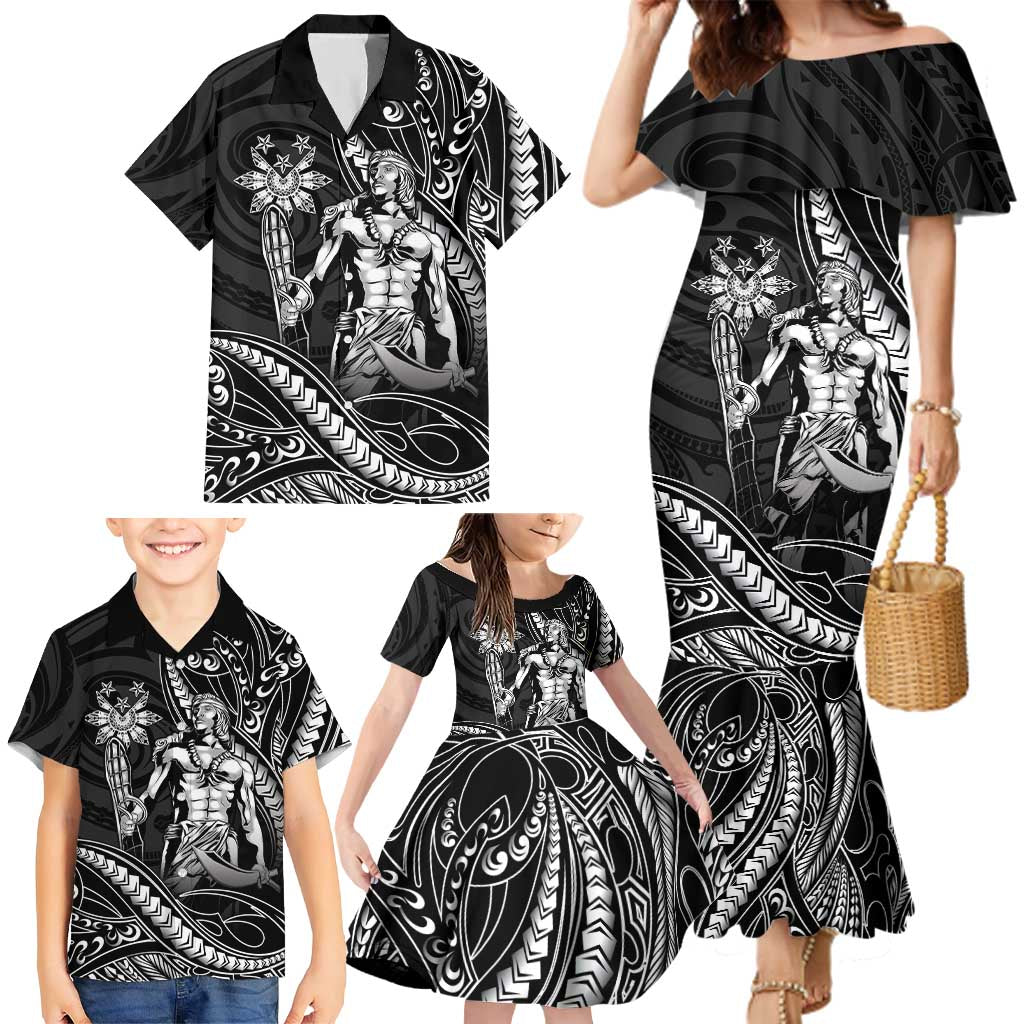 Filipinos Lapu Lapu Hero Family Matching Mermaid Dress and Hawaiian Shirt Black Polynesian Tribal Tattoo LT05 - Polynesian Pride