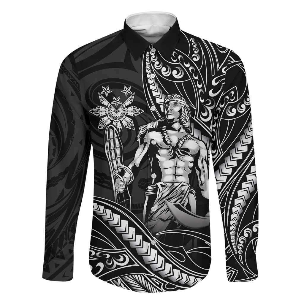 Filipinos Lapu Lapu Hero Family Matching Mermaid Dress and Hawaiian Shirt Black Polynesian Tribal Tattoo LT05 Dad's Shirt - Long Sleeve Black - Polynesian Pride