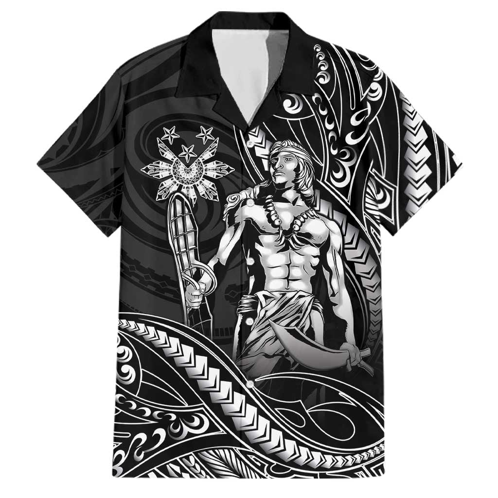 Filipinos Lapu Lapu Hero Family Matching Off The Shoulder Long Sleeve Dress and Hawaiian Shirt Black Polynesian Tribal Tattoo LT05 Dad's Shirt - Short Sleeve Black - Polynesian Pride
