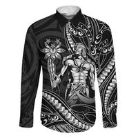 Filipinos Lapu Lapu Hero Family Matching Off Shoulder Short Dress and Hawaiian Shirt Black Polynesian Tribal Tattoo LT05 Dad's Shirt - Long Sleeve Black - Polynesian Pride