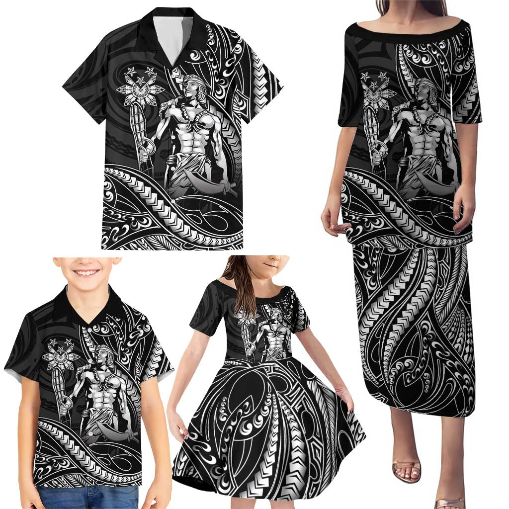 Filipinos Lapu Lapu Hero Family Matching Puletasi and Hawaiian Shirt Black Polynesian Tribal Tattoo LT05 - Polynesian Pride