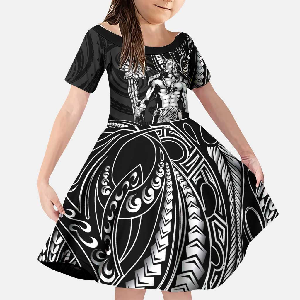 Filipinos Lapu Lapu Hero Family Matching Summer Maxi Dress and Hawaiian Shirt Black Polynesian Tribal Tattoo LT05 Daughter's Dress Black - Polynesian Pride