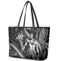 Filipinos Lapu Lapu Hero Leather Tote Bag Black Polynesian Tribal Tattoo