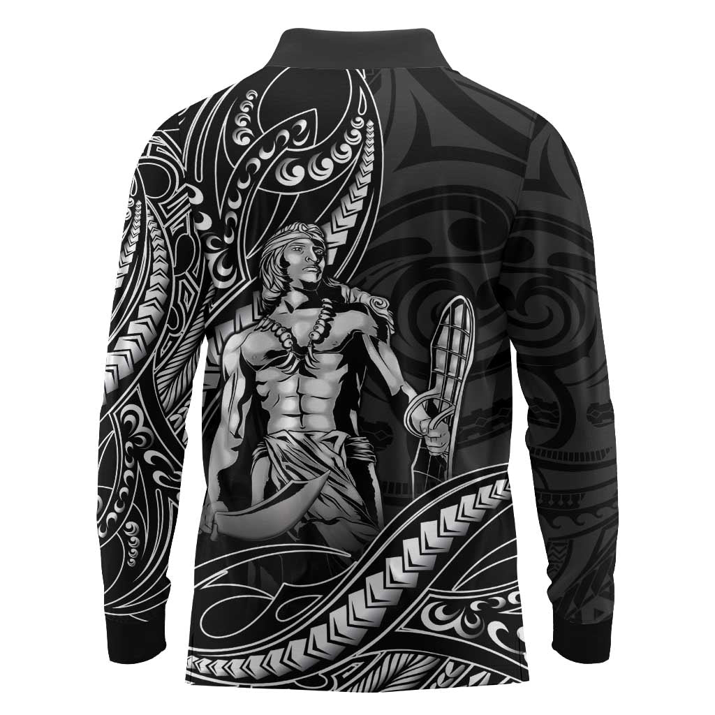 Filipinos Lapu Lapu Hero Long Sleeve Polo Shirt Black Polynesian Tribal Tattoo