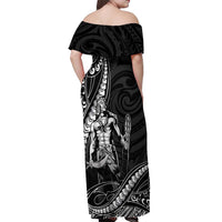 Filipinos Lapu Lapu Hero Off Shoulder Maxi Dress Black Polynesian Tribal Tattoo