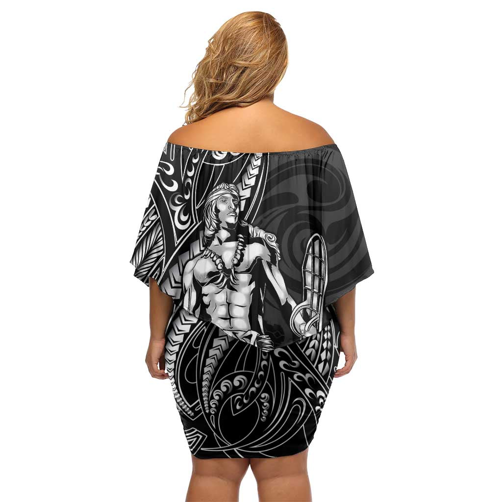 Filipinos Lapu Lapu Hero Off Shoulder Short Dress Black Polynesian Tribal Tattoo