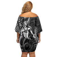 Filipinos Lapu Lapu Hero Off Shoulder Short Dress Black Polynesian Tribal Tattoo