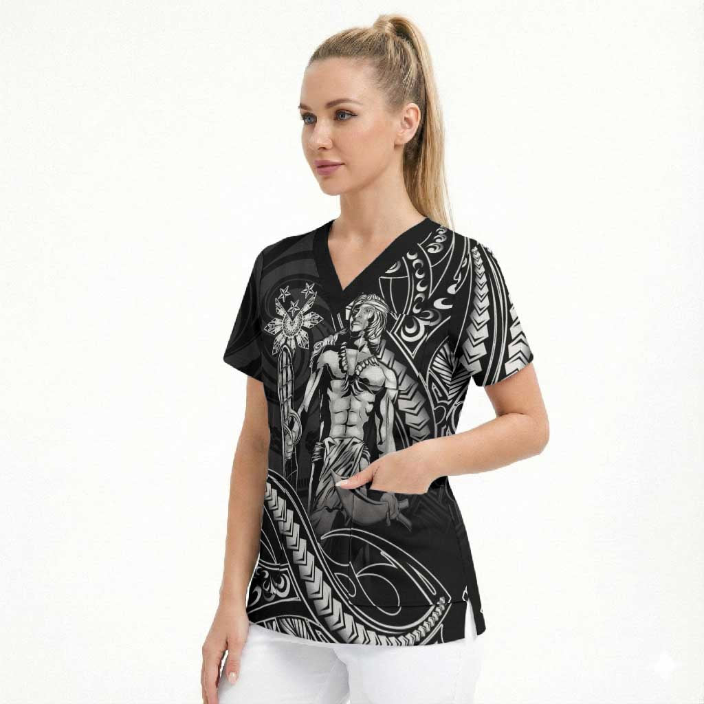 Filipinos Lapu Lapu Hero Scrub Top Black Polynesian Tribal Tattoo