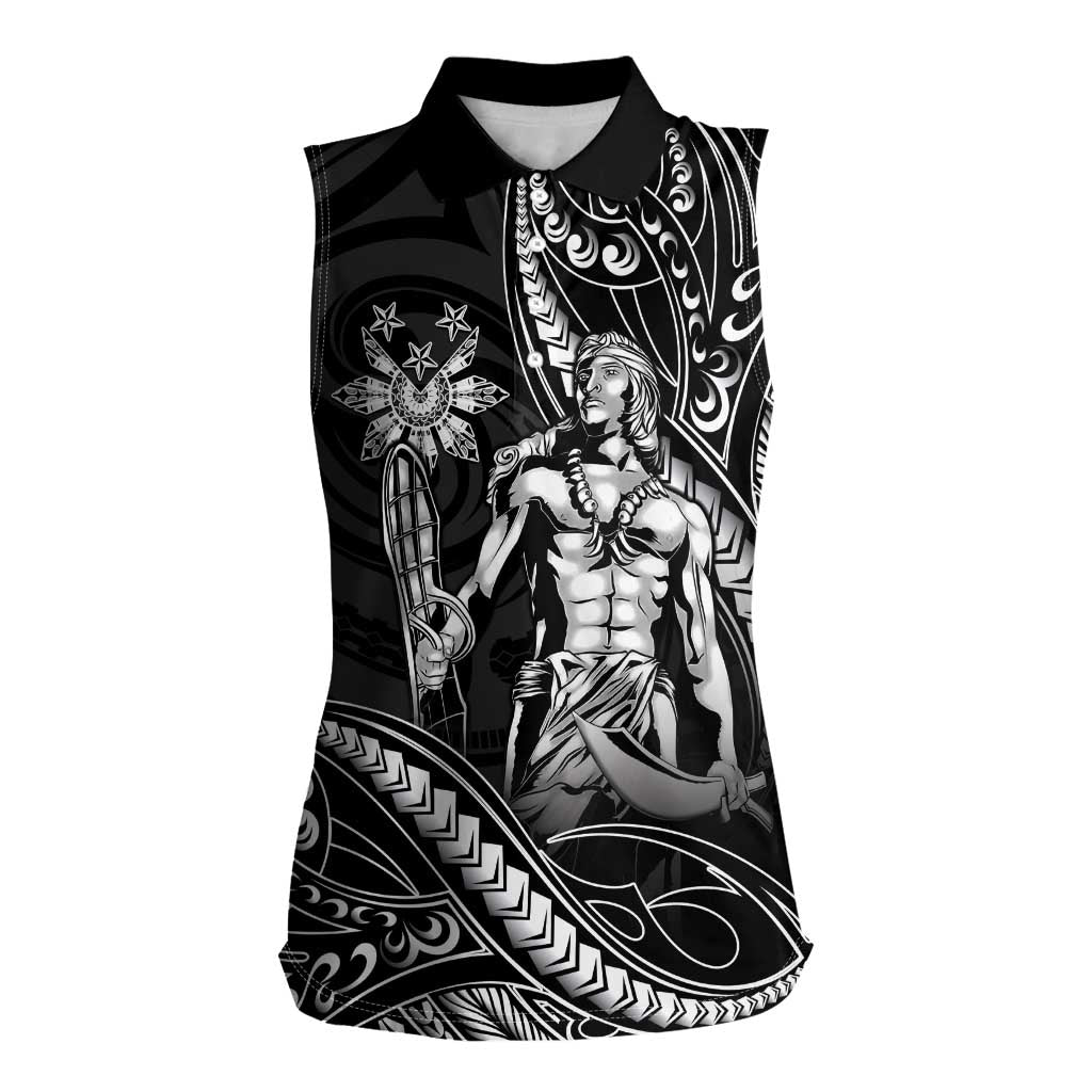 Filipinos Lapu Lapu Hero Women Sleeveless Polo Shirt Black Polynesian Tribal Tattoo LT05 Female Black - Polynesian Pride