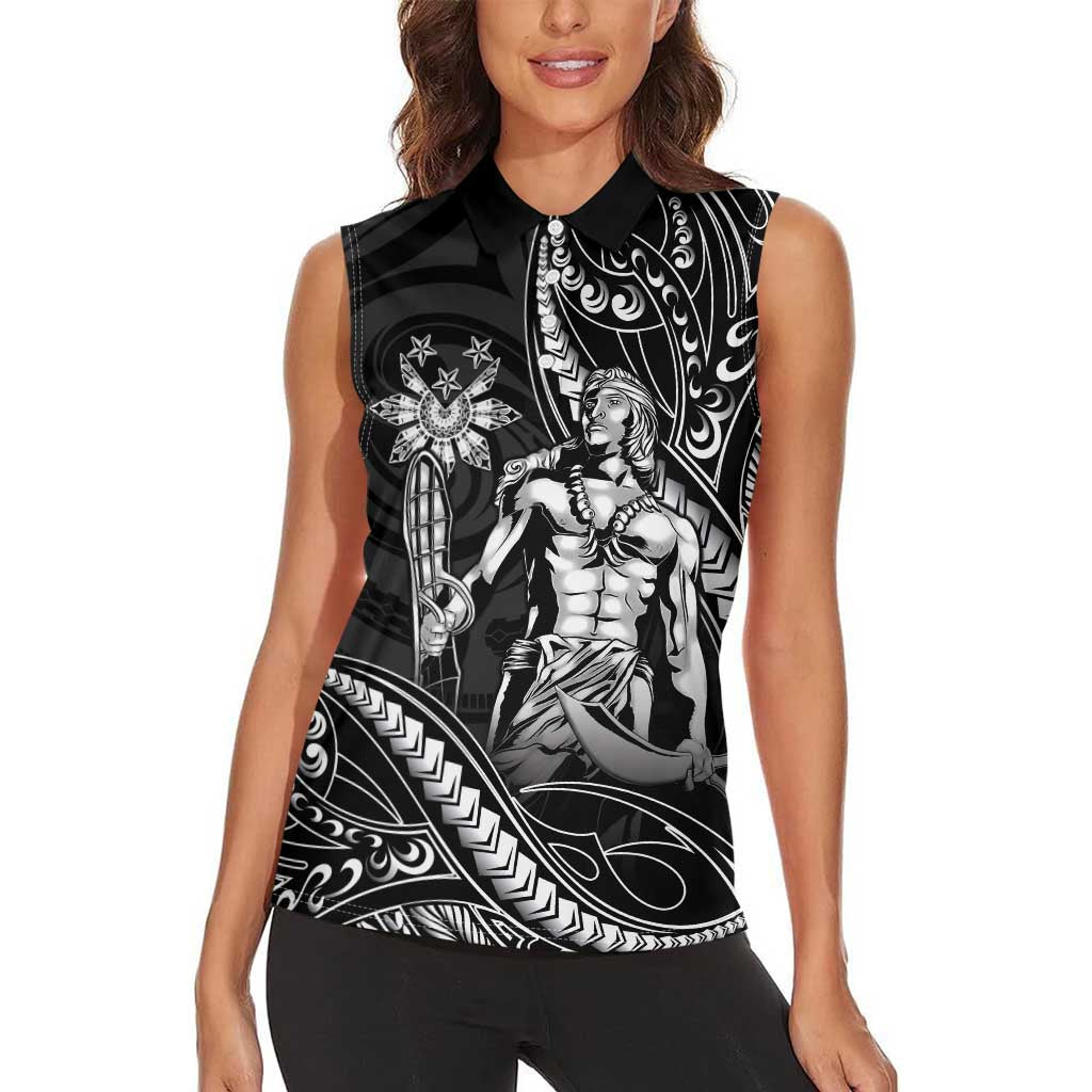 Filipinos Lapu Lapu Hero Women Sleeveless Polo Shirt Black Polynesian Tribal Tattoo LT05 - Polynesian Pride