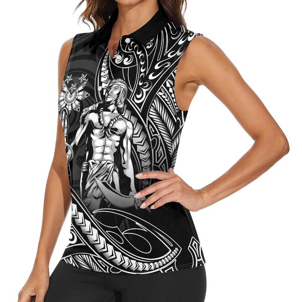 Filipinos Lapu Lapu Hero Women Sleeveless Polo Shirt Black Polynesian Tribal Tattoo LT05 - Polynesian Pride