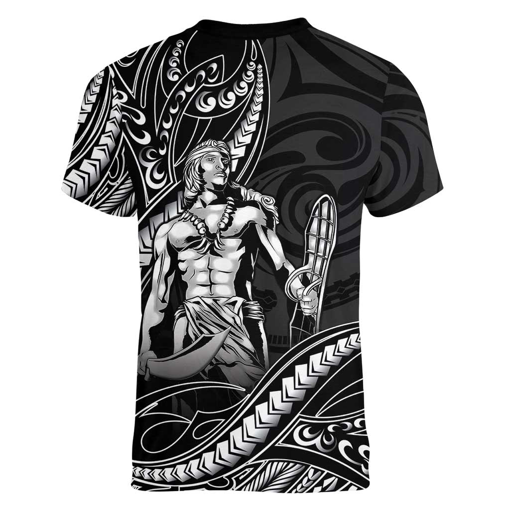 Filipinos Lapu Lapu Hero Women V-Neck T-Shirt Black Polynesian Tribal Tattoo LT05 - Polynesian Pride