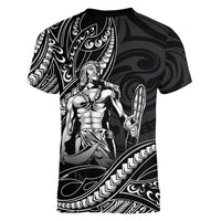Filipinos Lapu Lapu Hero Women V-Neck T-Shirt Black Polynesian Tribal Tattoo LT05 - Polynesian Pride