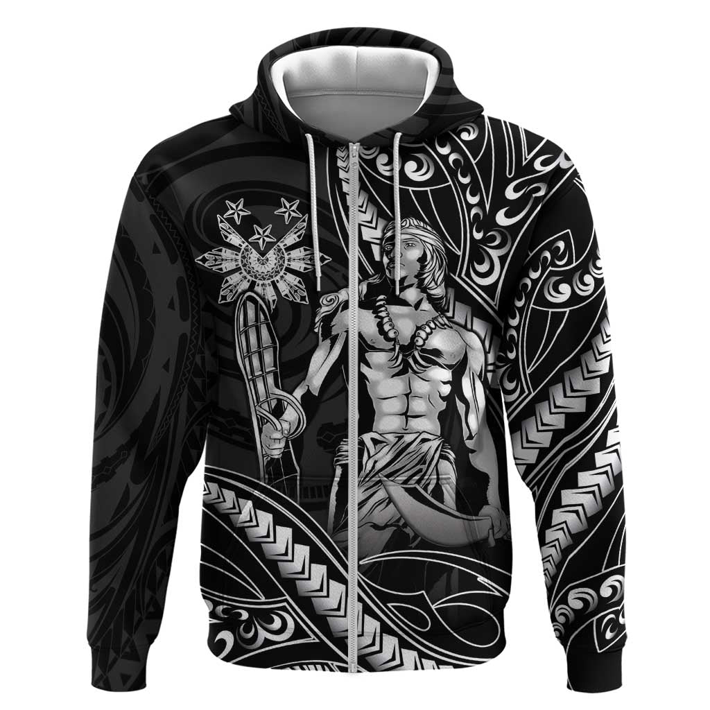 Filipinos Lapu Lapu Hero Zip Hoodie Black Polynesian Tribal Tattoo
