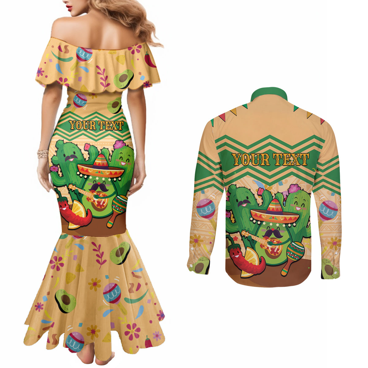Personalised Hawaii Cinco De Mayo Couples Matching Mermaid Dress and Long Sleeve Button Shirt Funny Style