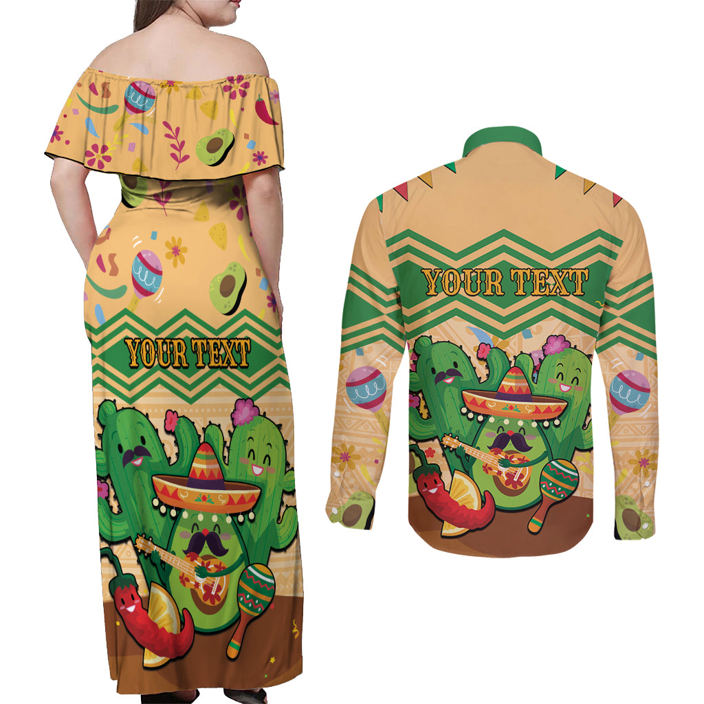 Personalised Hawaii Cinco De Mayo Couples Matching Off Shoulder Maxi Dress and Long Sleeve Button Shirt Funny Style