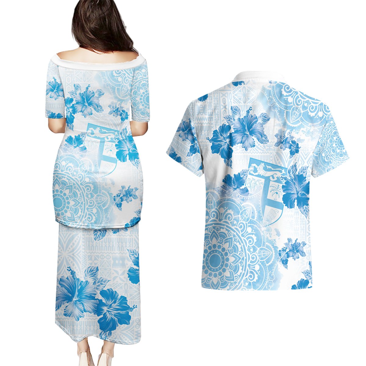 Happy Fiji Girmit Day Couples Matching Puletasi and Hawaiian Shirt Fijian Tapa With Mandala Pattern