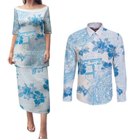 Happy Fiji Girmit Day Couples Matching Puletasi and Long Sleeve Button Shirt Fijian Tapa With Mandala Pattern