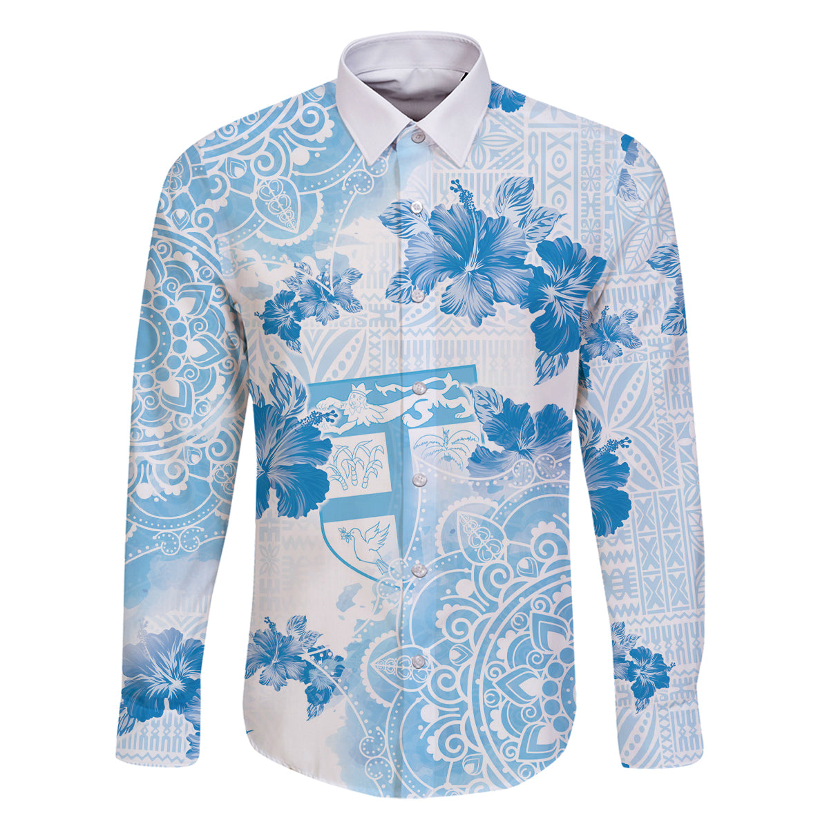 Happy Fiji Girmit Day Family Matching Long Sleeve Bodycon Dress and Hawaiian Shirt Fijian Tapa With Mandala Pattern LT05 Dad's Shirt - Long Sleeve Blue - Polynesian Pride