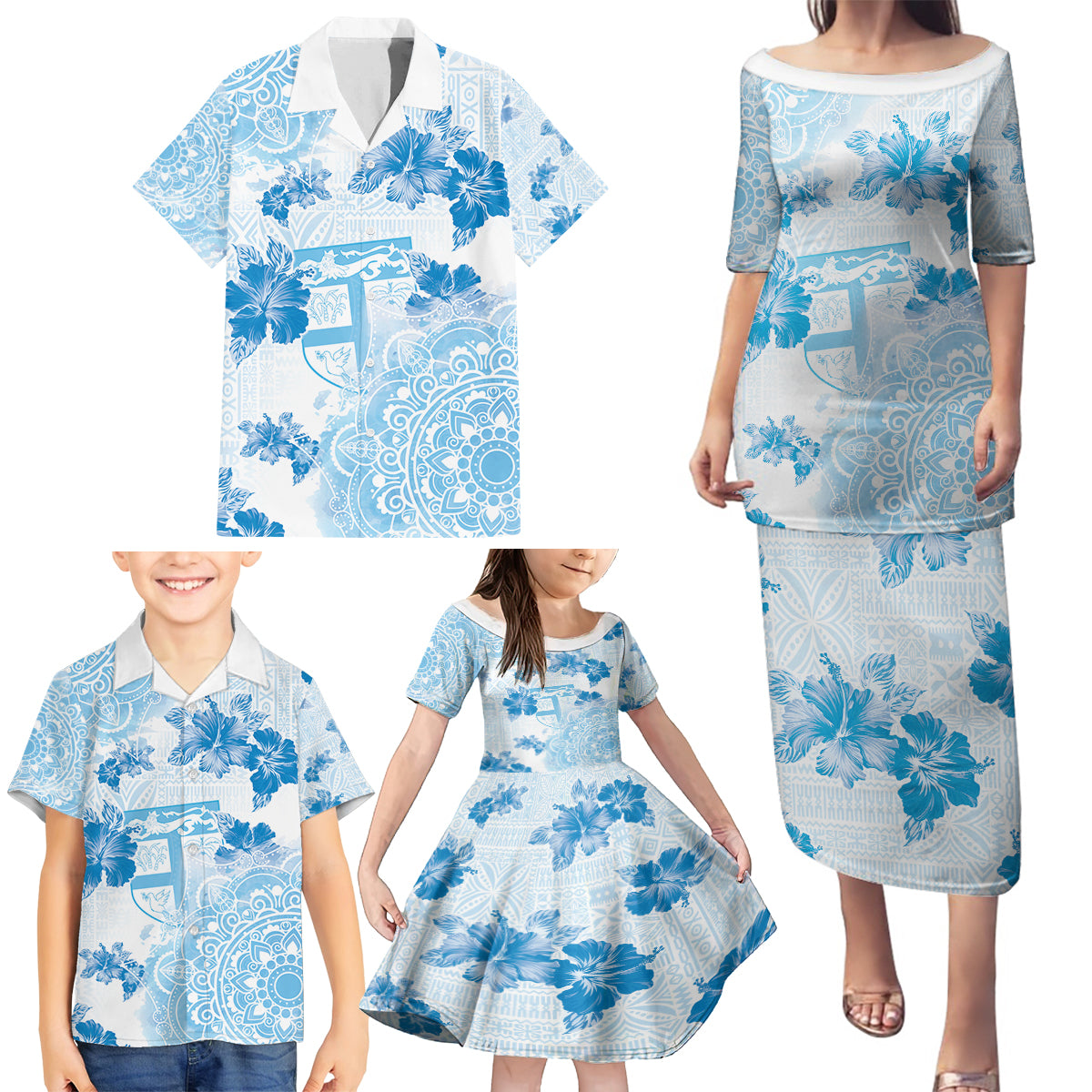 Happy Fiji Girmit Day Family Matching Puletasi and Hawaiian Shirt Fijian Tapa With Mandala Pattern LT05 - Polynesian Pride